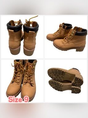 Women’s Rampage Combat 9 Work Utility Shoe Boots Taupe 2” Heels Side Zipper